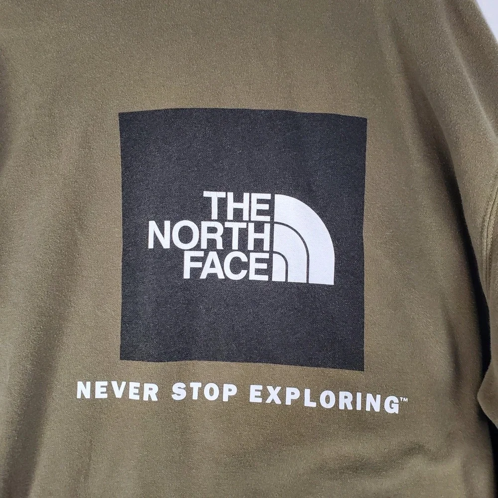 The North Face Mens XL Olive Green Box Logo Never Stop Exploring Hoodie Pullover